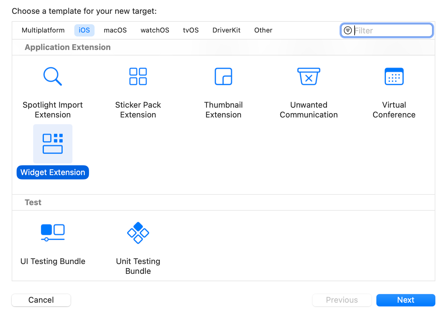  Add the WidgetKit Target to the project 