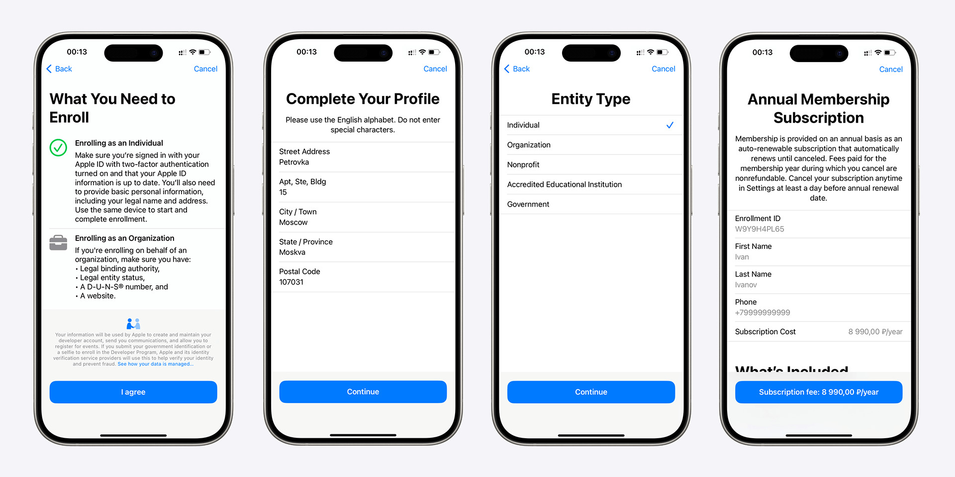 Покупка Apple Developer Program в приложении Developer