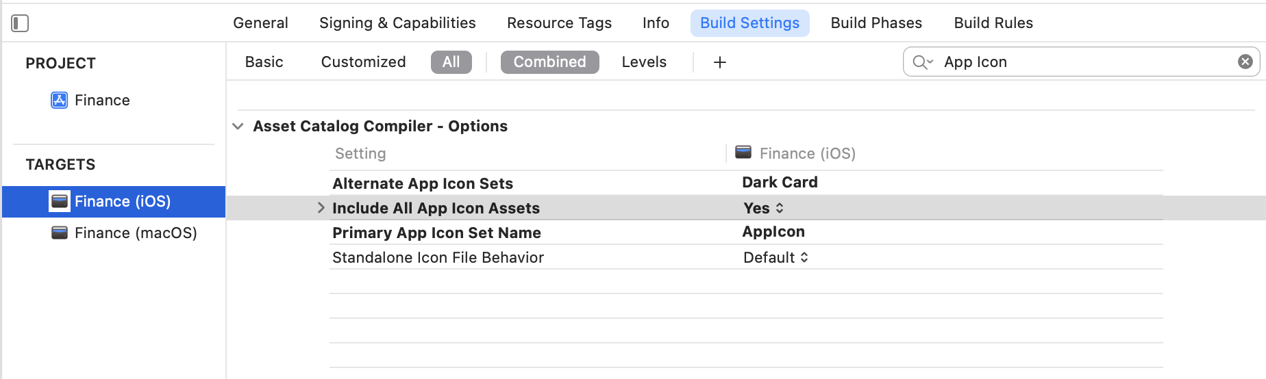  Parameters in the project target 